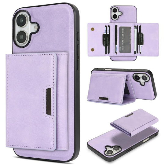For iPhone 17 Kalebol Strong Magnetic MagSafe Tri-Fold Wallet Leather Phone Case(Purple)