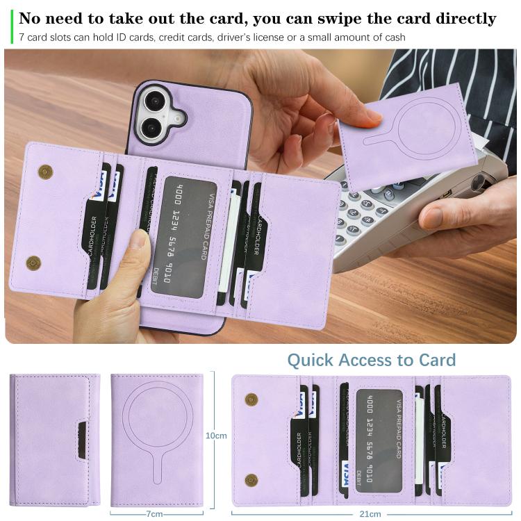 For iPhone 17 Kalebol Strong Magnetic MagSafe Tri-Fold Wallet Leather Phone Case(Purple) - iPhone 17 Cases by Kalebol | Online Shopping UK | buy2fix