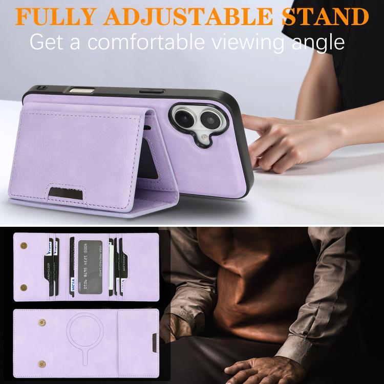 For iPhone 17 Kalebol Strong Magnetic MagSafe Tri-Fold Wallet Leather Phone Case(Purple) - iPhone 17 Cases by Kalebol | Online Shopping UK | buy2fix