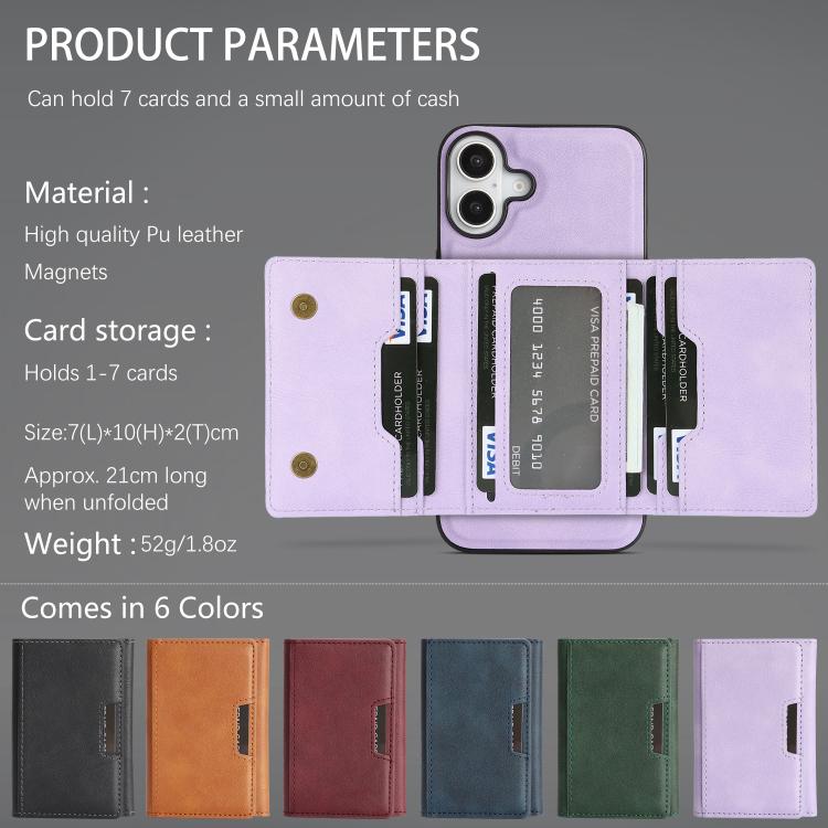 For iPhone 17 Kalebol Strong Magnetic MagSafe Tri-Fold Wallet Leather Phone Case(Purple) - iPhone 17 Cases by Kalebol | Online Shopping UK | buy2fix