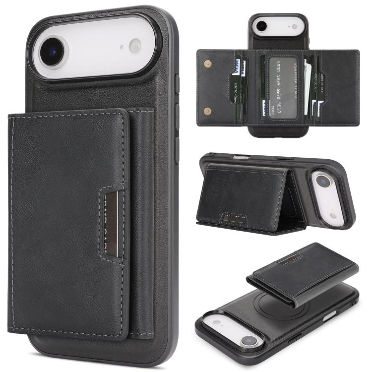 For iPhone 17 Air Kalebol Strong Magnetic MagSafe Tri-Fold Wallet Leather Phone Case(Black) - iPhone 17 Air Cases by Kalebol | Online Shopping UK | buy2fix