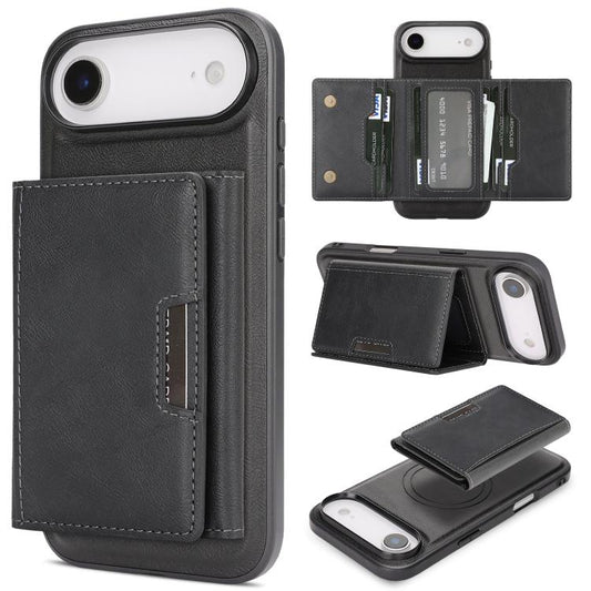 For iPhone 17 Air Kalebol Strong Magnetic MagSafe Tri-Fold Wallet Leather Phone Case(Black) - iPhone 17 Air Cases by Kalebol | Online Shopping UK | buy2fix