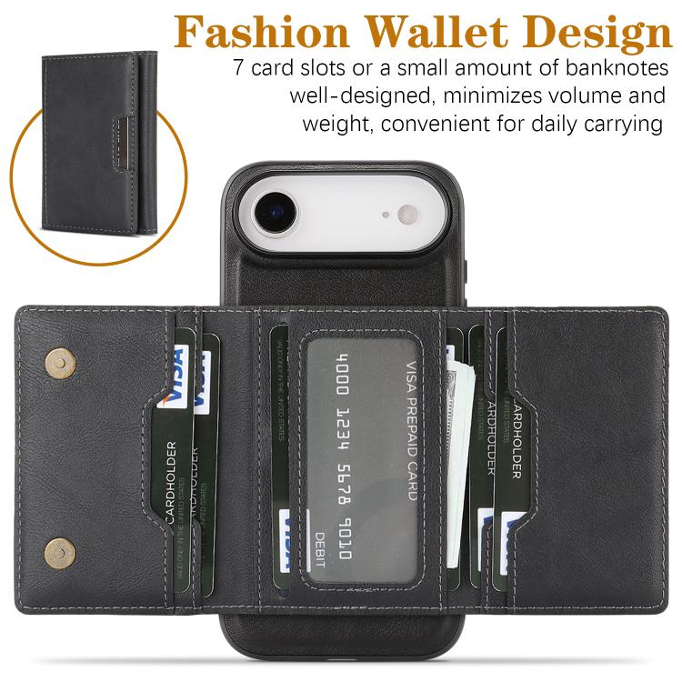 For iPhone 17 Air Kalebol Strong Magnetic MagSafe Tri-Fold Wallet Leather Phone Case(Black) - iPhone 17 Air Cases by Kalebol | Online Shopping UK | buy2fix