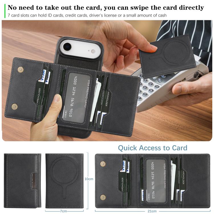 For iPhone 17 Air Kalebol Strong Magnetic MagSafe Tri-Fold Wallet Leather Phone Case(Black) - iPhone 17 Air Cases by Kalebol | Online Shopping UK | buy2fix