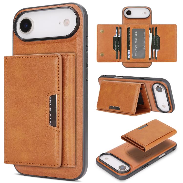 For iPhone 17 Air Kalebol Strong Magnetic MagSafe Tri-Fold Wallet Leather Phone Case(Brown) - iPhone 17 Air Cases by Kalebol | Online Shopping UK | buy2fix