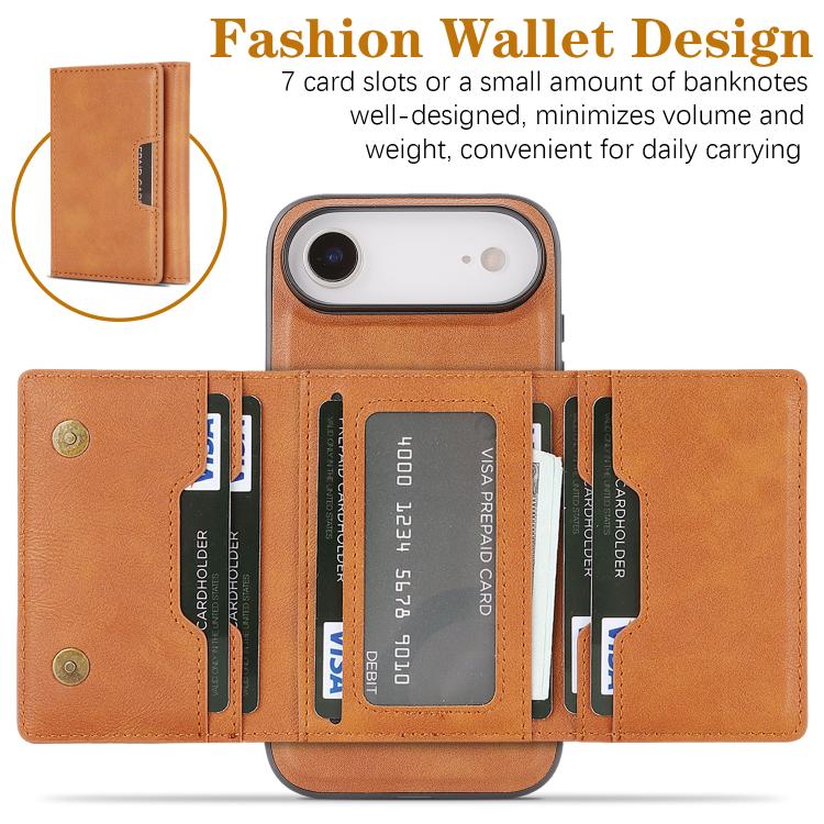 For iPhone 17 Air Kalebol Strong Magnetic MagSafe Tri-Fold Wallet Leather Phone Case(Brown) - iPhone 17 Air Cases by Kalebol | Online Shopping UK | buy2fix