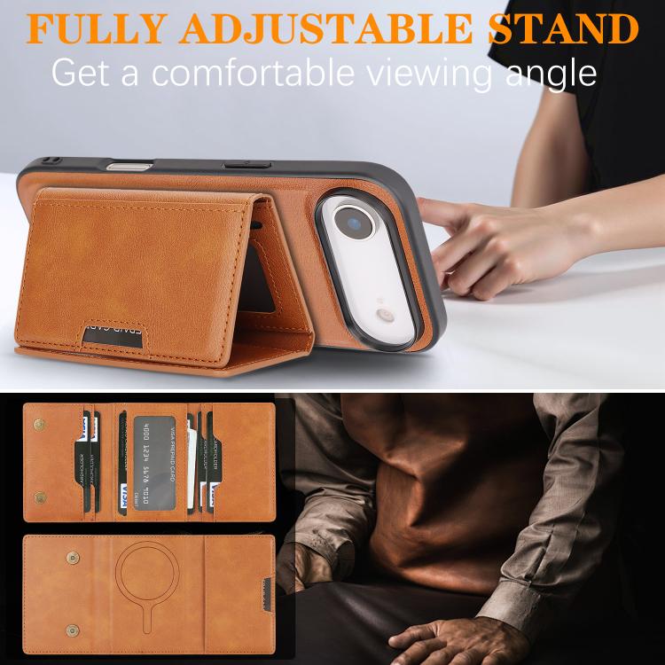 For iPhone 17 Air Kalebol Strong Magnetic MagSafe Tri-Fold Wallet Leather Phone Case(Brown) - iPhone 17 Air Cases by Kalebol | Online Shopping UK | buy2fix