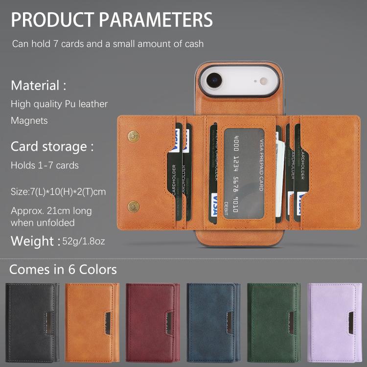 For iPhone 17 Air Kalebol Strong Magnetic MagSafe Tri-Fold Wallet Leather Phone Case(Brown) - iPhone 17 Air Cases by Kalebol | Online Shopping UK | buy2fix