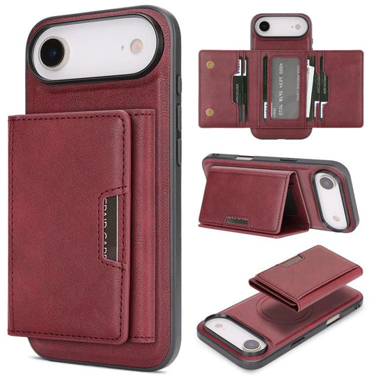 For iPhone 17 Air Kalebol Strong Magnetic MagSafe Tri-Fold Wallet Leather Phone Case(Red)