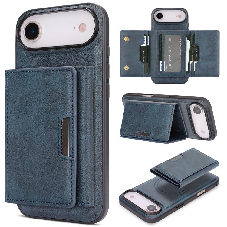 For iPhone Air Kalebol Strong Magnetic MagSafe Tri-Fold Wallet Leather Phone Case(Blue) - iPhone Air Cases by Kalebol | Online Shopping UK | buy2fix