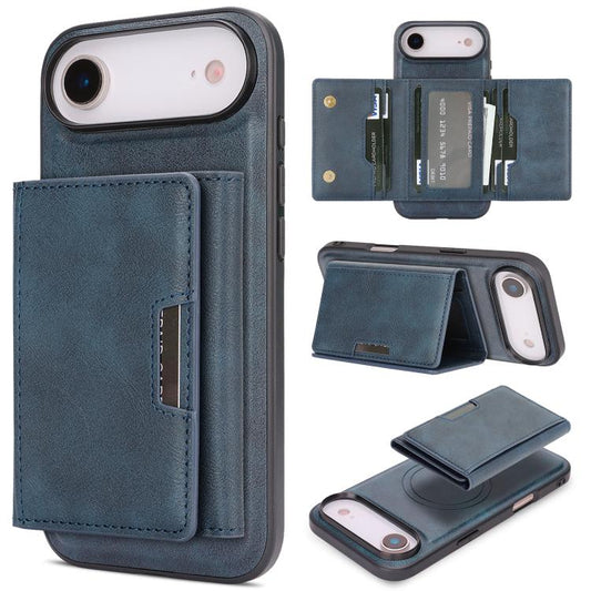 For iPhone Air Kalebol Strong Magnetic MagSafe Tri-Fold Wallet Leather Phone Case(Blue) - iPhone Air Cases by Kalebol | Online Shopping UK | buy2fix