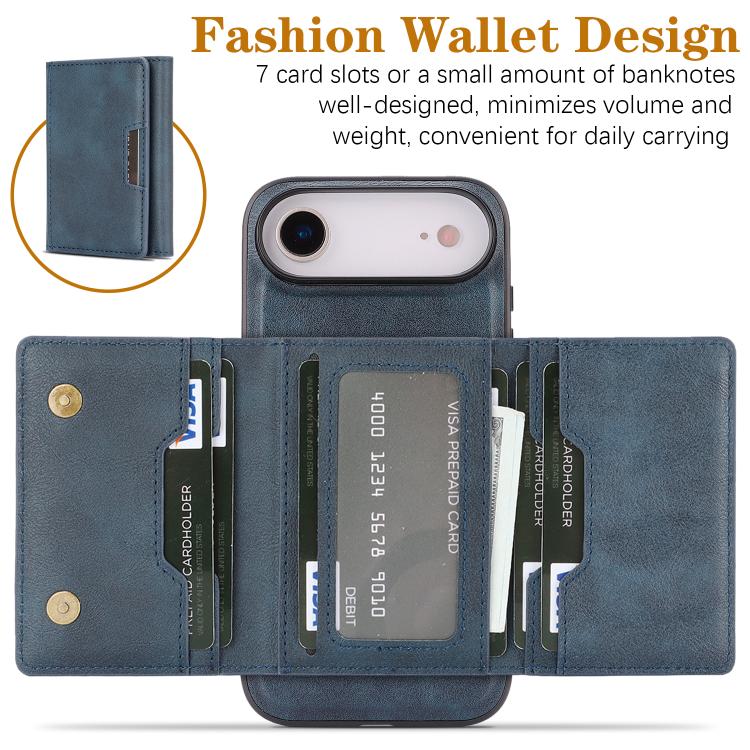 For iPhone Air Kalebol Strong Magnetic MagSafe Tri-Fold Wallet Leather Phone Case(Blue) - iPhone Air Cases by Kalebol | Online Shopping UK | buy2fix