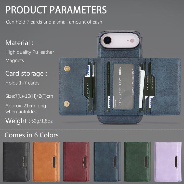 For iPhone Air Kalebol Strong Magnetic MagSafe Tri-Fold Wallet Leather Phone Case(Blue) - iPhone Air Cases by Kalebol | Online Shopping UK | buy2fix