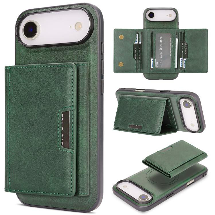 For iPhone 17 Air Kalebol Strong Magnetic MagSafe Tri-Fold Wallet Leather Phone Case(Green) - iPhone 17 Air Cases by Kalebol | Online Shopping UK | buy2fix