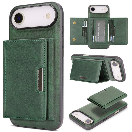 For iPhone 17 Air Kalebol Strong Magnetic MagSafe Tri-Fold Wallet Leather Phone Case(Green)