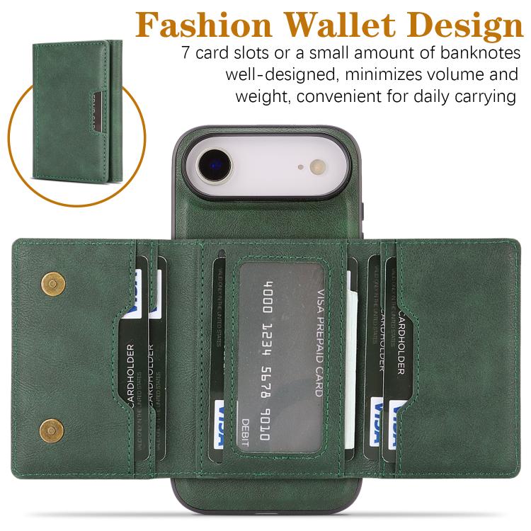 For iPhone 17 Air Kalebol Strong Magnetic MagSafe Tri-Fold Wallet Leather Phone Case(Green) - iPhone 17 Air Cases by Kalebol | Online Shopping UK | buy2fix