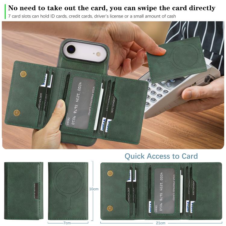 For iPhone 17 Air Kalebol Strong Magnetic MagSafe Tri-Fold Wallet Leather Phone Case(Green) - iPhone 17 Air Cases by Kalebol | Online Shopping UK | buy2fix