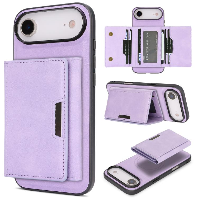 For iPhone 17 Air Kalebol Strong Magnetic MagSafe Tri-Fold Wallet Leather Phone Case(Purple) - iPhone 17 Air Cases by Kalebol | Online Shopping UK | buy2fix