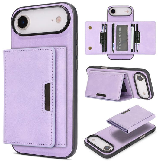For iPhone 17 Air Kalebol Strong Magnetic MagSafe Tri-Fold Wallet Leather Phone Case(Purple) - iPhone 17 Air Cases by Kalebol | Online Shopping UK | buy2fix