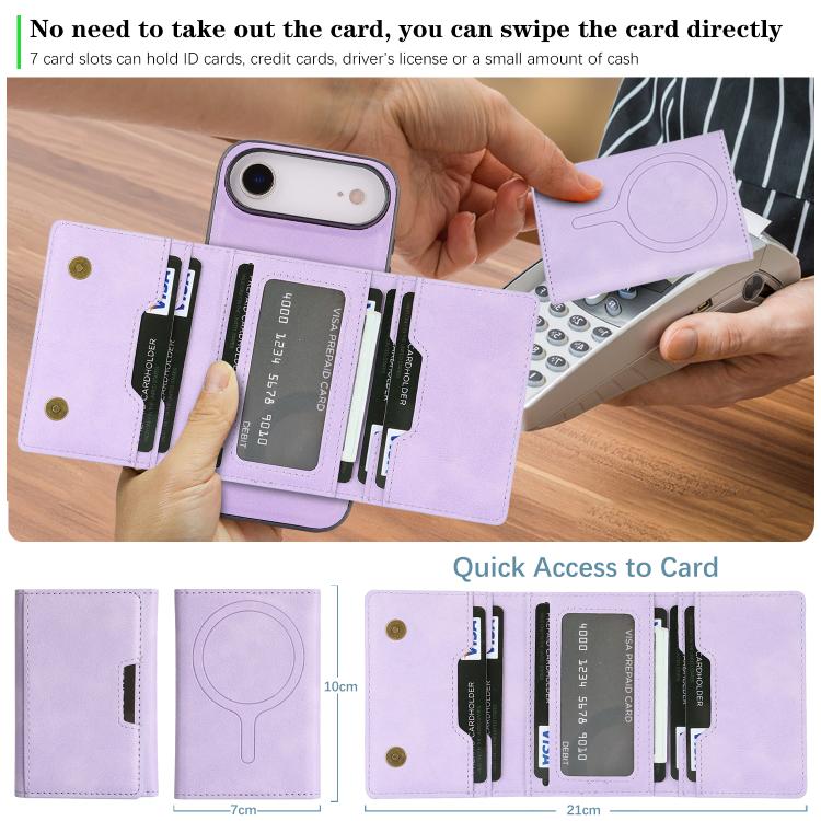For iPhone 17 Air Kalebol Strong Magnetic MagSafe Tri-Fold Wallet Leather Phone Case(Purple) - iPhone 17 Air Cases by Kalebol | Online Shopping UK | buy2fix