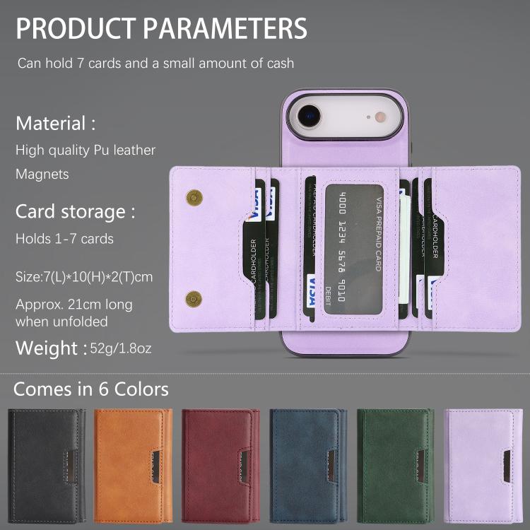 For iPhone 17 Air Kalebol Strong Magnetic MagSafe Tri-Fold Wallet Leather Phone Case(Purple) - iPhone 17 Air Cases by Kalebol | Online Shopping UK | buy2fix