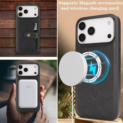 For iPhone 17 Pro Max Kalebol Magnetic Button Card Bag MagSafe Ring Leather Phone Case(Black) - iPhone 17 Pro Max Cases by Kalebol | Online Shopping UK | buy2fix