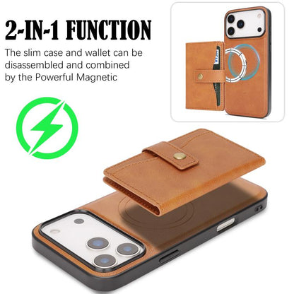 For iPhone 17 Pro Max Kalebol Magnetic Button Card Bag MagSafe Ring Leather Phone Case(Brown) - iPhone 17 Pro Max Cases by Kalebol | Online Shopping UK | buy2fix