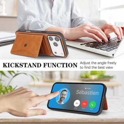 For iPhone 17 Pro Max Kalebol Magnetic Button Card Bag MagSafe Ring Leather Phone Case(Brown) - iPhone 17 Pro Max Cases by Kalebol | Online Shopping UK | buy2fix