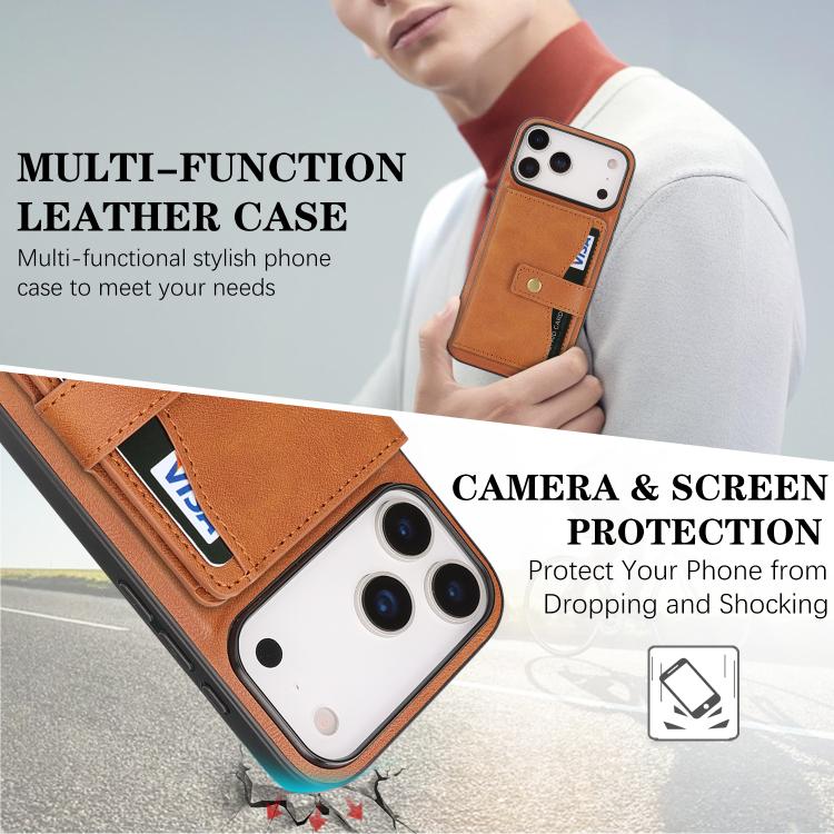For iPhone 17 Pro Max Kalebol Magnetic Button Card Bag MagSafe Ring Leather Phone Case(Brown) - iPhone 17 Pro Max Cases by Kalebol | Online Shopping UK | buy2fix