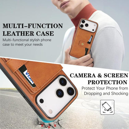 For iPhone 17 Pro Max Kalebol Magnetic Button Card Bag MagSafe Ring Leather Phone Case(Brown) - iPhone 17 Pro Max Cases by Kalebol | Online Shopping UK | buy2fix