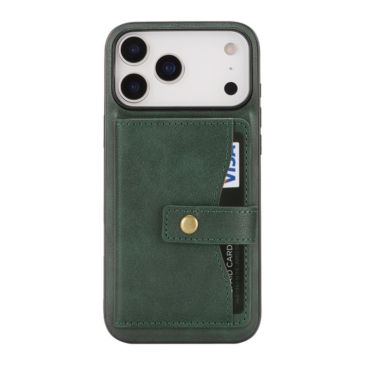 For iPhone 17 Pro Max Kalebol Magnetic Button Card Bag MagSafe Ring Leather Phone Case(Green) - iPhone 17 Pro Max Cases by Kalebol | Online Shopping UK | buy2fix