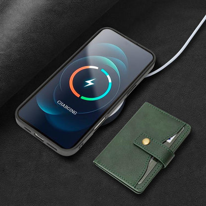 For iPhone 17 Pro Max Kalebol Magnetic Button Card Bag MagSafe Ring Leather Phone Case(Green) - iPhone 17 Pro Max Cases by Kalebol | Online Shopping UK | buy2fix