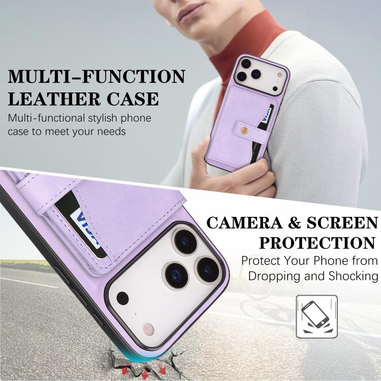 For iPhone 17 Pro Max Kalebol Magnetic Button Card Bag MagSafe Ring Leather Phone Case(Purple) - iPhone 17 Pro Max Cases by Kalebol | Online Shopping UK | buy2fix