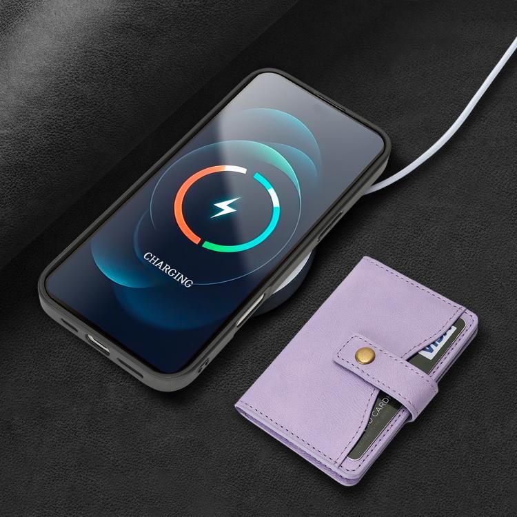 For iPhone 17 Pro Max Kalebol Magnetic Button Card Bag MagSafe Ring Leather Phone Case(Purple) - iPhone 17 Pro Max Cases by Kalebol | Online Shopping UK | buy2fix