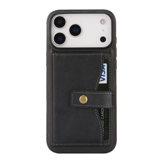 For iPhone 17 Pro Kalebol Magnetic Button Card Bag MagSafe Ring Leather Phone Case(Black) - iPhone 17 Pro Cases by Kalebol | Online Shopping UK | buy2fix