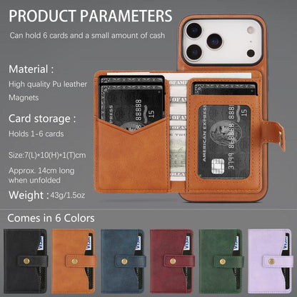 For iPhone 17 Pro Kalebol Magnetic Button Card Bag MagSafe Ring Leather Phone Case(Brown) - iPhone 17 Pro Cases by Kalebol | Online Shopping UK | buy2fix