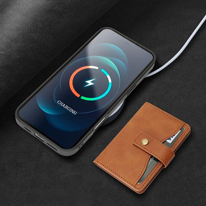 For iPhone 17 Pro Kalebol Magnetic Button Card Bag MagSafe Ring Leather Phone Case(Brown) - iPhone 17 Pro Cases by Kalebol | Online Shopping UK | buy2fix