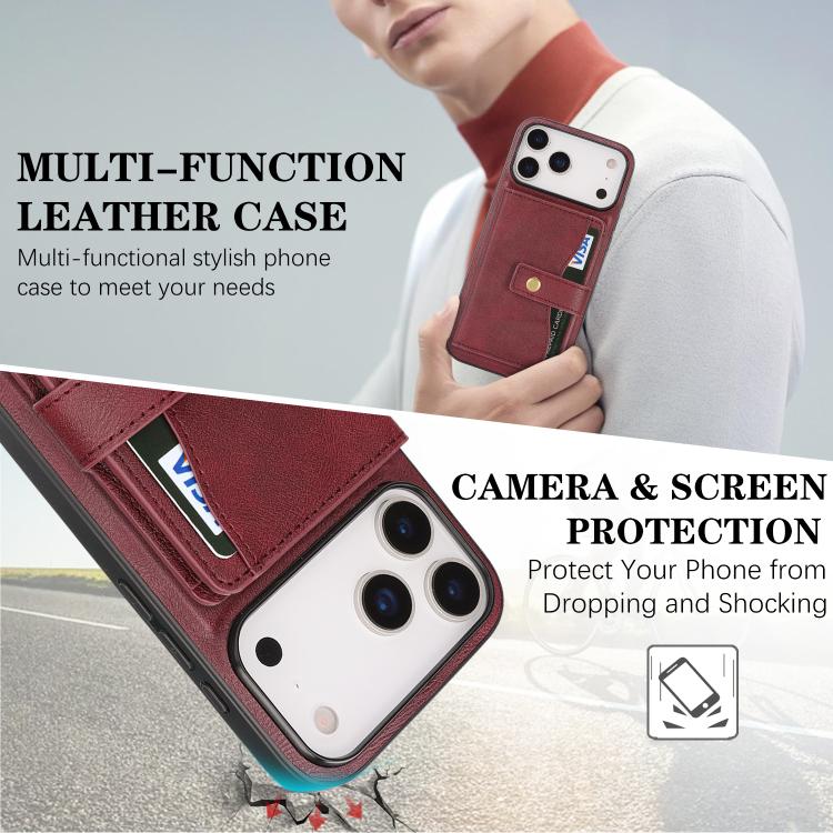 For iPhone 17 Pro Kalebol Magnetic Button Card Bag MagSafe Ring Leather Phone Case(Red) - iPhone 17 Pro Cases by Kalebol | Online Shopping UK | buy2fix