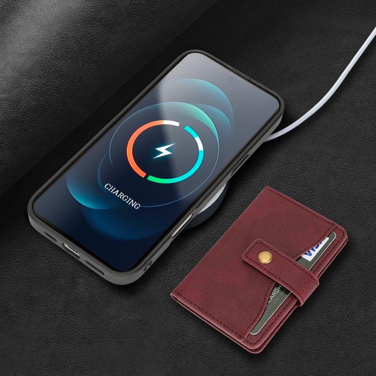 For iPhone 17 Pro Kalebol Magnetic Button Card Bag MagSafe Ring Leather Phone Case(Red) - iPhone 17 Pro Cases by Kalebol | Online Shopping UK | buy2fix