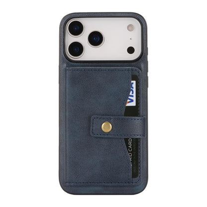For iPhone 17 Pro Kalebol Magnetic Button Card Bag MagSafe Ring Leather Phone Case(Blue) - iPhone 17 Pro Cases by Kalebol | Online Shopping UK | buy2fix