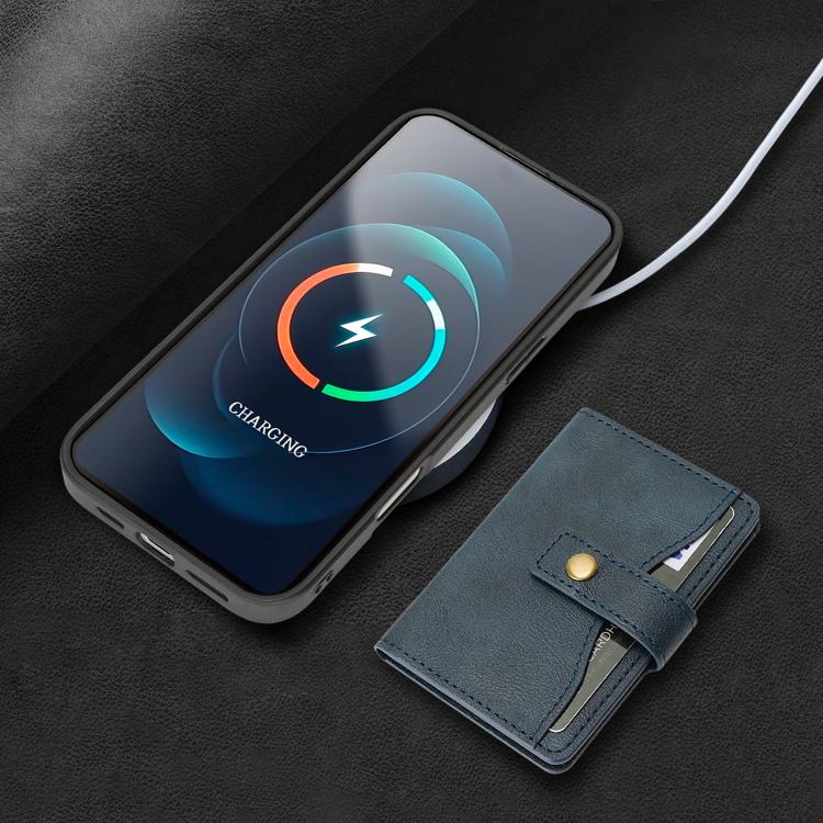 For iPhone 17 Pro Kalebol Magnetic Button Card Bag MagSafe Ring Leather Phone Case(Blue) - iPhone 17 Pro Cases by Kalebol | Online Shopping UK | buy2fix