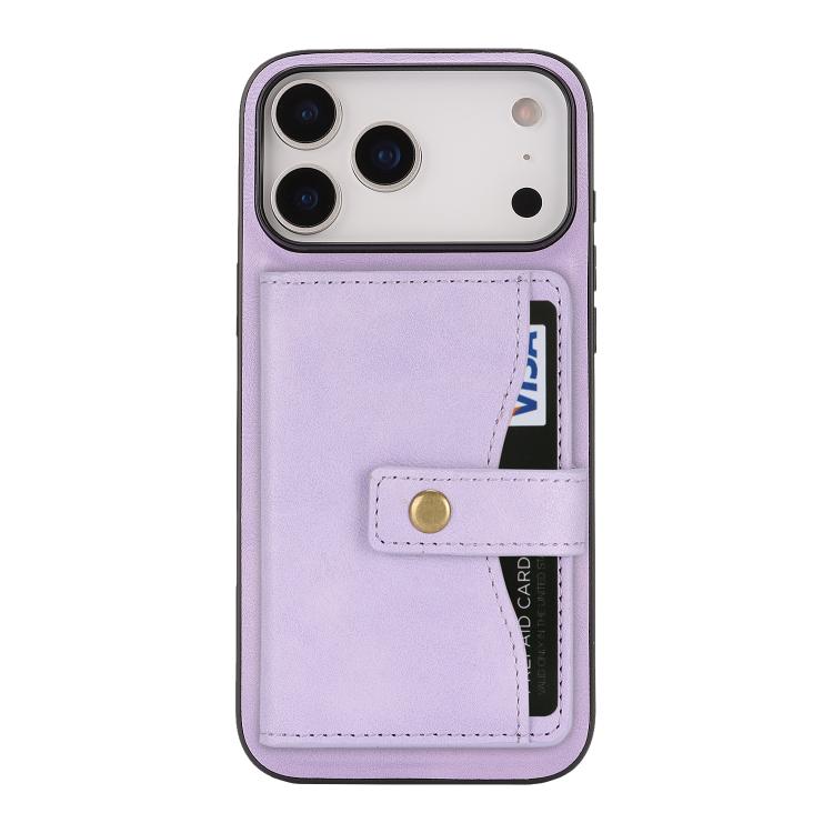 For iPhone 17 Pro Kalebol Magnetic Button Card Bag MagSafe Ring Leather Phone Case(Purple) - iPhone 17 Pro Cases by Kalebol | Online Shopping UK | buy2fix