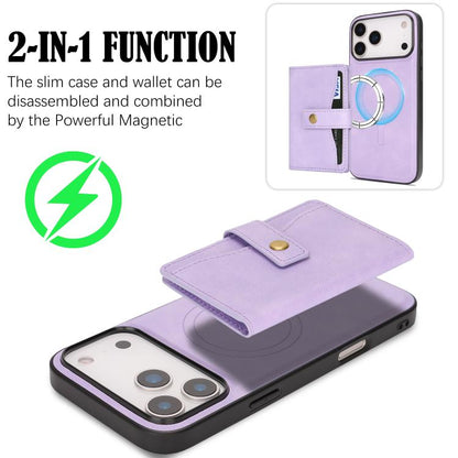 For iPhone 17 Pro Kalebol Magnetic Button Card Bag MagSafe Ring Leather Phone Case(Purple) - iPhone 17 Pro Cases by Kalebol | Online Shopping UK | buy2fix