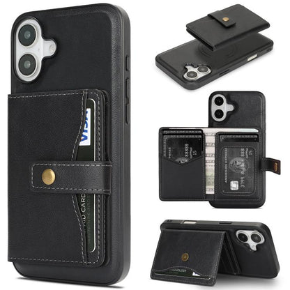 For iPhone 17 Kalebol Magnetic Button Card Bag MagSafe Ring Leather Phone Case(Black) - iPhone 17 Cases by Kalebol | Online Shopping UK | buy2fix