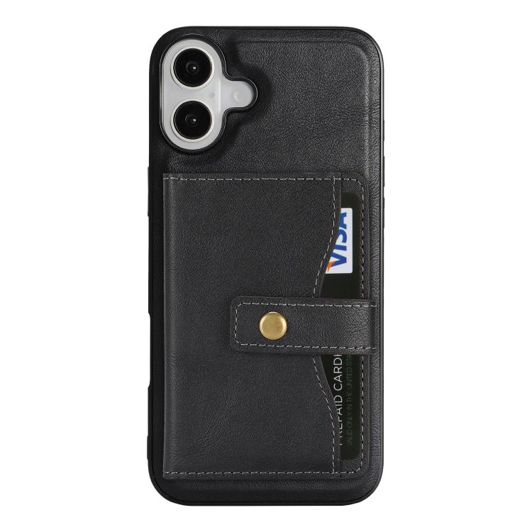 For iPhone 17 Kalebol Magnetic Button Card Bag MagSafe Ring Leather Phone Case(Black) - iPhone 17 Cases by Kalebol | Online Shopping UK | buy2fix