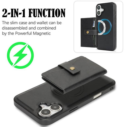 For iPhone 17 Kalebol Magnetic Button Card Bag MagSafe Ring Leather Phone Case(Black) - iPhone 17 Cases by Kalebol | Online Shopping UK | buy2fix