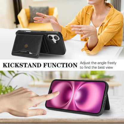 For iPhone 17 Kalebol Magnetic Button Card Bag MagSafe Ring Leather Phone Case(Black) - iPhone 17 Cases by Kalebol | Online Shopping UK | buy2fix