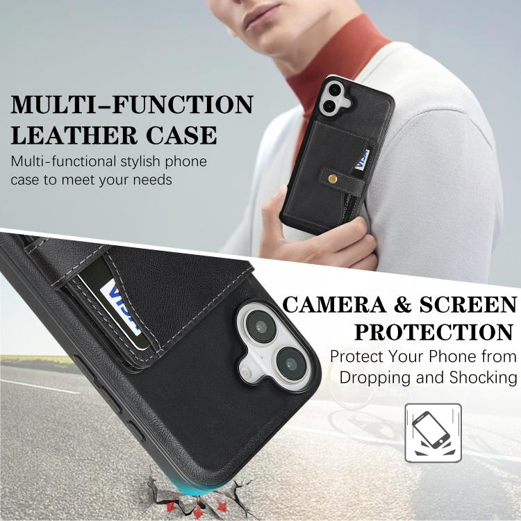 For iPhone 17 Kalebol Magnetic Button Card Bag MagSafe Ring Leather Phone Case(Black) - iPhone 17 Cases by Kalebol | Online Shopping UK | buy2fix