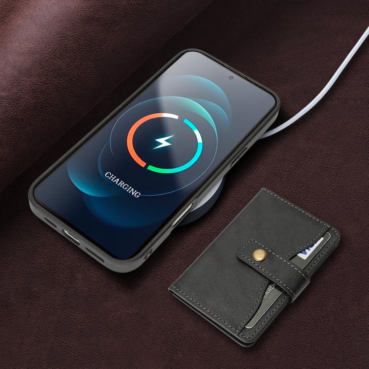 For iPhone 17 Kalebol Magnetic Button Card Bag MagSafe Ring Leather Phone Case(Black) - iPhone 17 Cases by Kalebol | Online Shopping UK | buy2fix