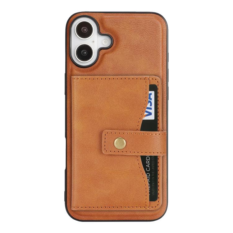 For iPhone 17 Kalebol Magnetic Button Card Bag MagSafe Ring Leather Phone Case(Brown) - iPhone 17 Cases by Kalebol | Online Shopping UK | buy2fix